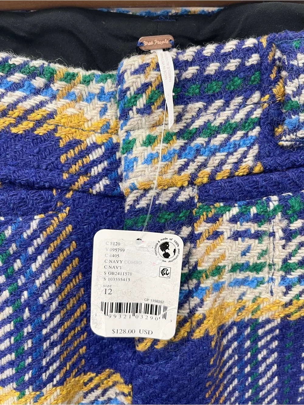NWT Free People Mille Fleurs Plaid Wool Blend Mini Skirt Size 12